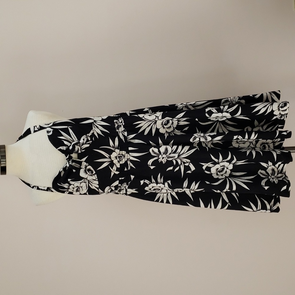 Vintage Jerell of Texas Black and White Floral Cotton Halter Neck Dress, Size 11